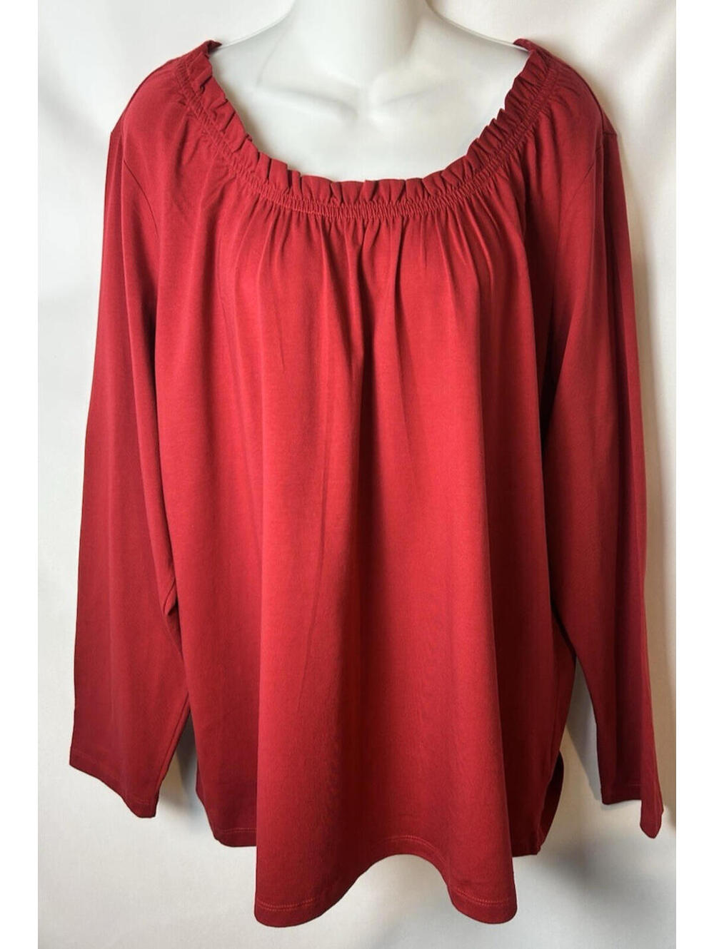 Denim & Co. Women's Red Stretch Long Sleeve Top with Ruching  Size 1X NWOT